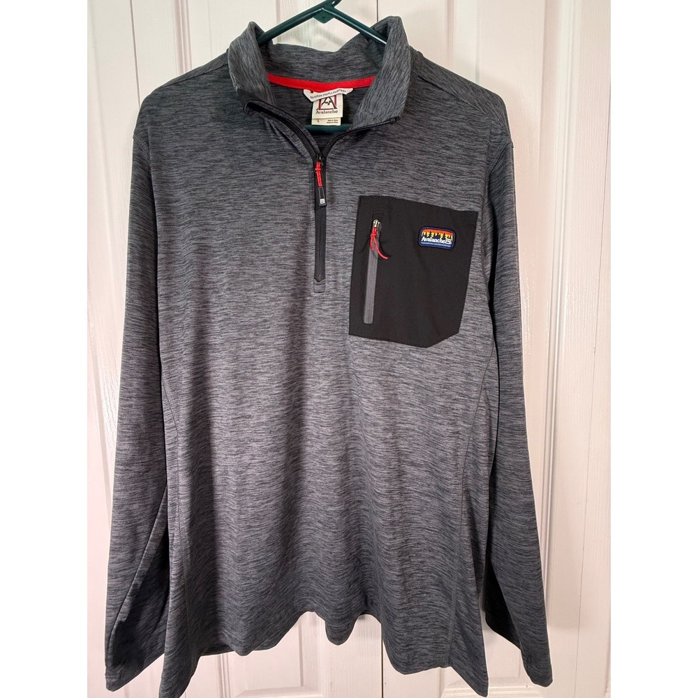 Mens Large Quarter Zip Pullover Gray Black Athletic Hiking Top Avalanche